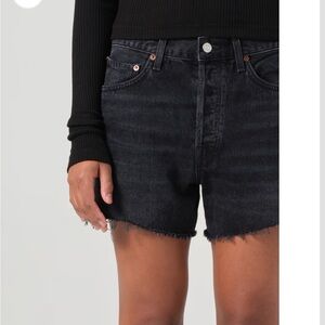 Agolde "Parker" Long Short - Dark Wash Jean Shorts